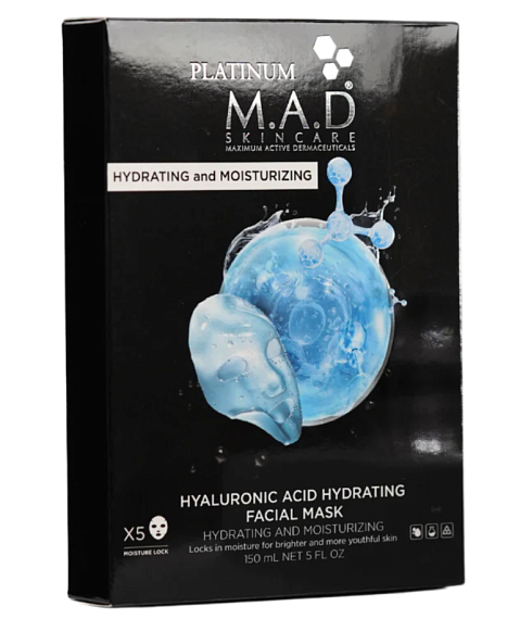 M.a.d. Platinum Hyaluronic Acid Hydrating Facial Mask Восстанавливающая маска-саше «Платинум», 5 шт