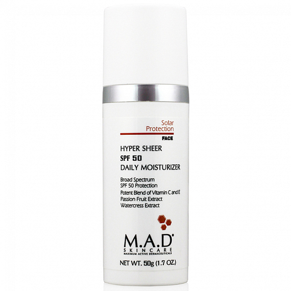 M.a.d Solar Protection Hyper Sheer Daily Moisturizer Увлажняющий крем-основа под макияж с защитой Spf 50, 50 г