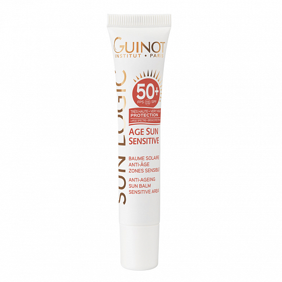 Guinot Baume Age Sun Sensitive SPF 50+ − Антивозрастной  солнцезащитный бальзам для чувствительных зон с очень высокой степенью защиты SPF 50+, 15 мл